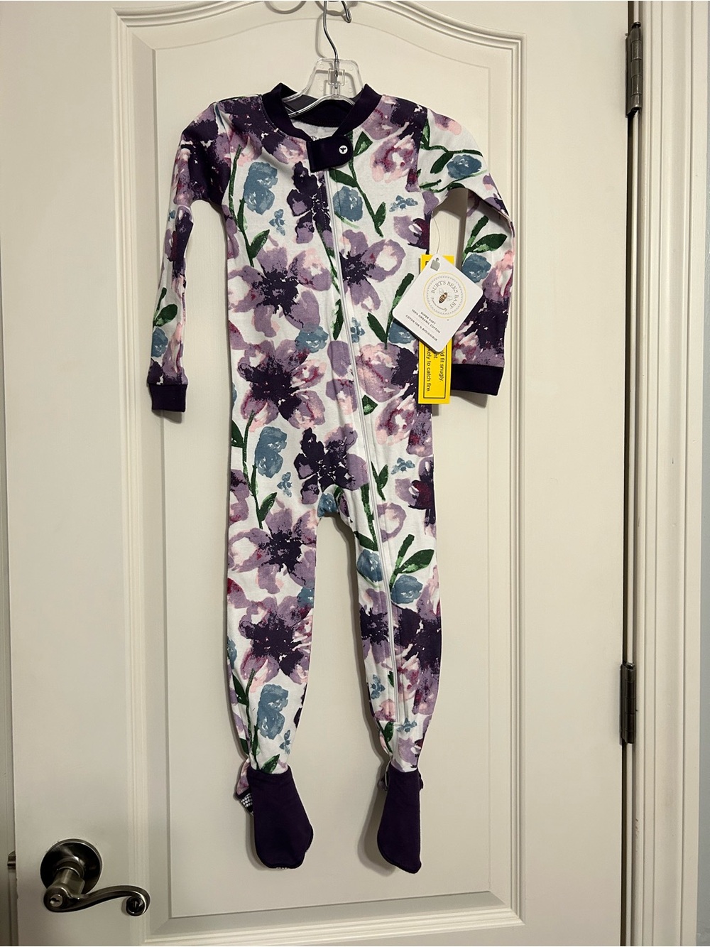 Burt's Bees Baby Purple Floral Footed Pajamas with Green Accents